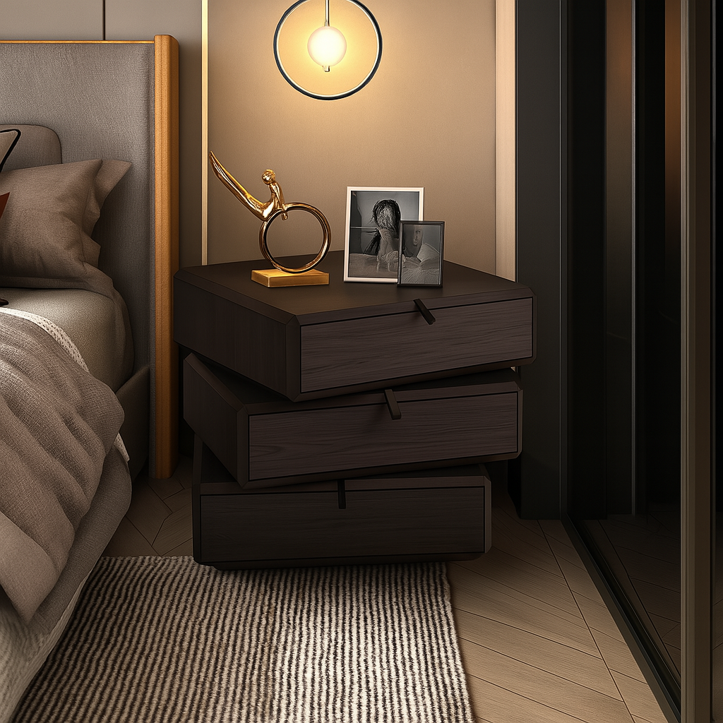 Rotatable 3-Tier Bedside Table